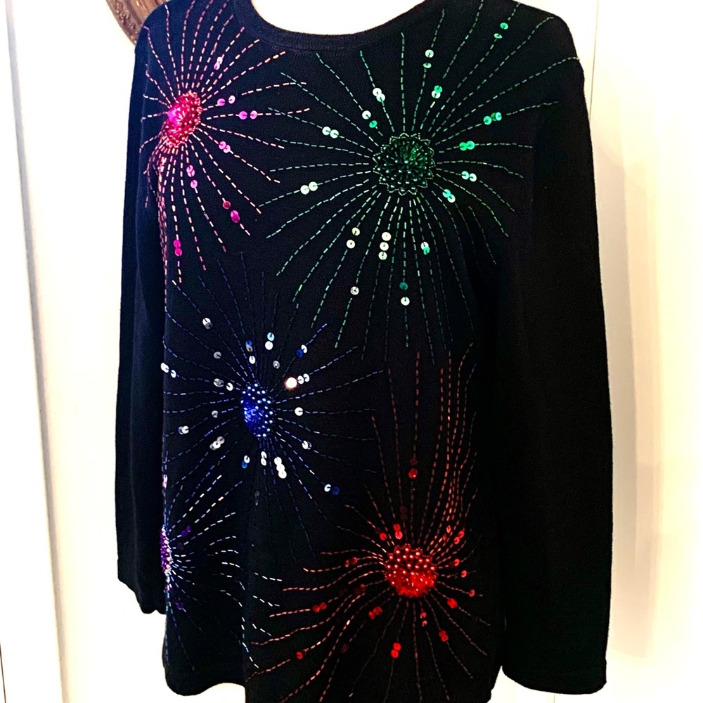 Women’s Black Sequined Sweater Holiday Christmas New Years Evening Sz L Terazzo